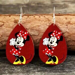 Earrings Minnie Mouse Wood Mickey Dangle Trendy Disney Vacation Polka Dots Glam